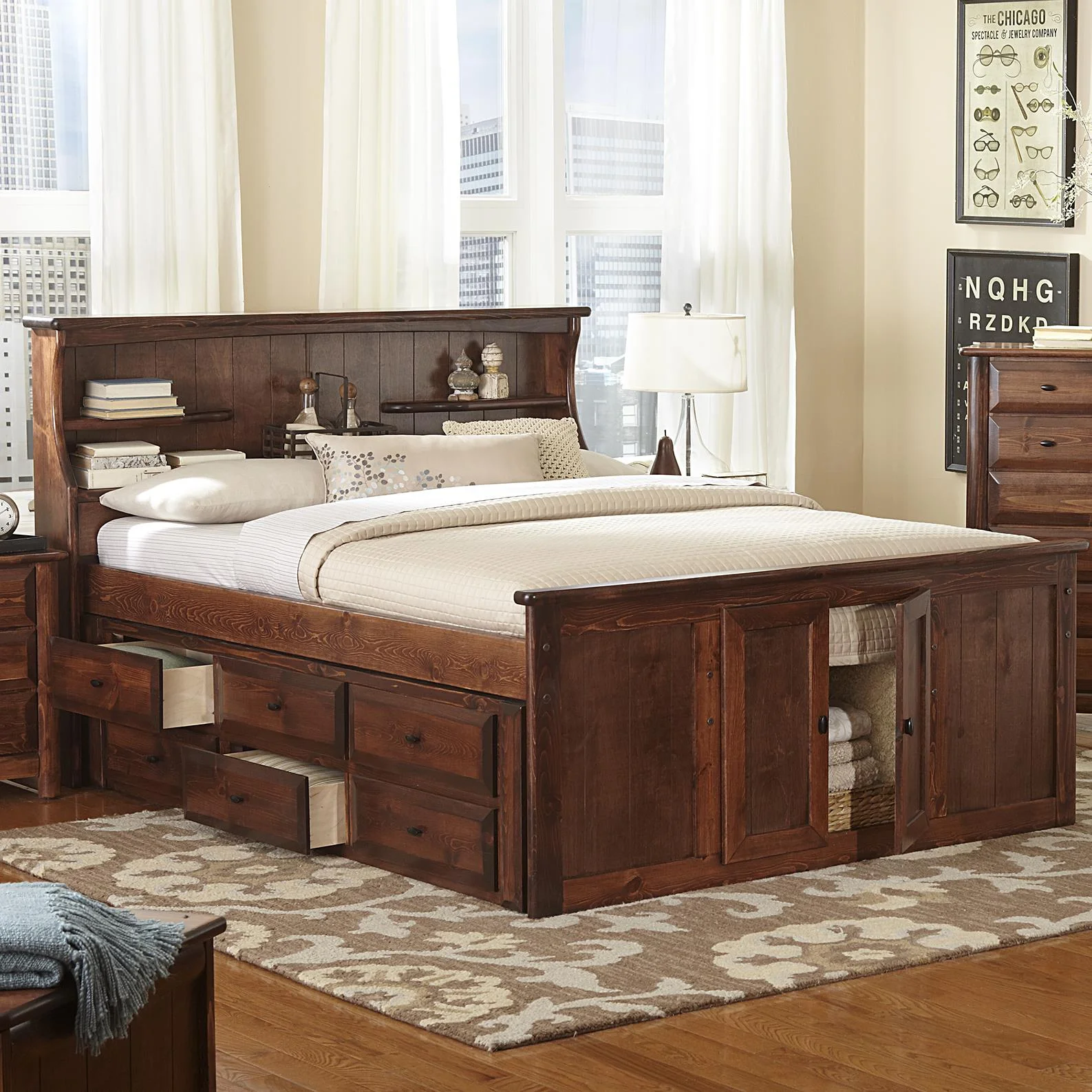 Laguna 4560+61+62+63 Queen Book Case Bed w/ Footboard Storage | Sadler